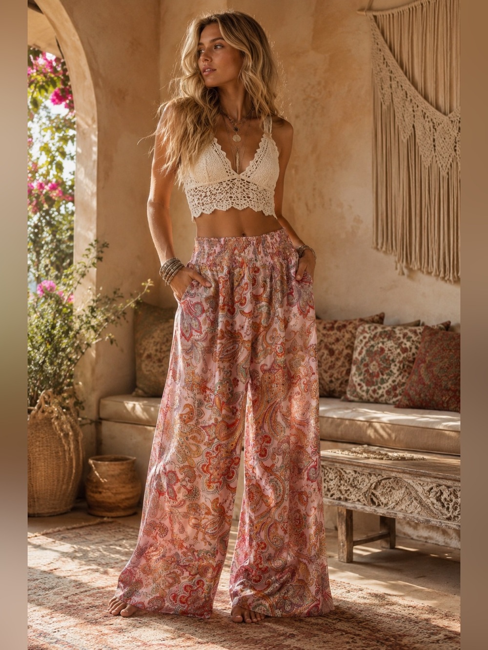 Entro Pink Paisley Palazzo Pants — NWT — Size M